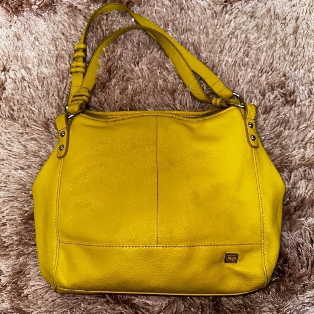 The Sak hobo snap closure vintage bag yellow pebble leather
